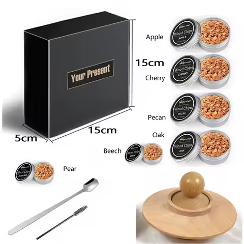 6Aroma Wooden Chips with Utensils & Smoked Lid Nature's Elegance Carfted for Your Table Cheese Board