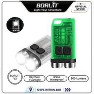 BORUiT V3 Keychain Flashlight 900LM Rechargeable LED Work Light, Type-C Charging,Magnetic & UV Funct