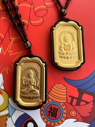 Kalung Hatian Jade Hitam Tahta Gold - Hetian Jade - Black Synthetic Jade Simple Pendant Necklace For