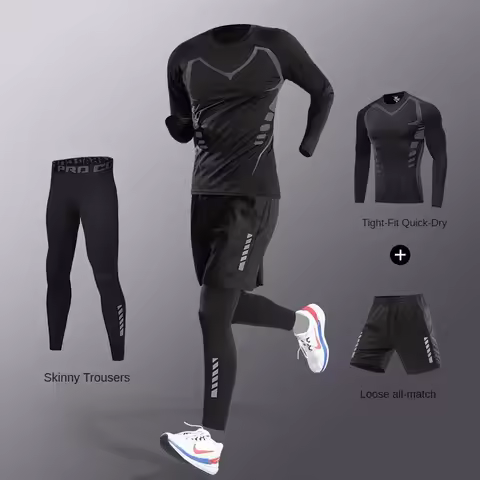 1-7Pcs Men Ice Fiber Quick-Dry Running Fitness Full Set Suit Tracksuit For Marathon Training Cycling