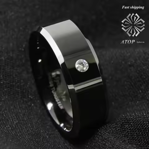 8Mm Men's Tungsten Carbide ring luxury CZ Inlay comfort fit Wedding Band Ring Free Shipping