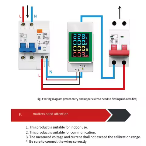 Digital Energy Meter Din Rail Electricity Usage Monitor AC 50-300V 100A Voltmeter Ammeter Watt Kwh P