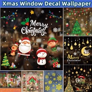 Xmas Window Decal Wallpaper Cute Christmas Santa Snowman Gift Window Showcase Sticker Home Decor
