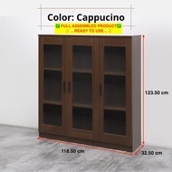 ROAM Rak Buku Bookshelf Murah 3 Door Display Cabinet Glass 3 Tier Almari Buku Bertutup Kabinet Kaca 