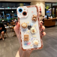 Suitable for IPhone 11 12 Pro Max X XR XS Max SE 7 Plus 8 Plus IPhone 13 Pro Max IPhone 14 15 Pro Max Phone Case Brown Colour Series Bear Cookies Accessories Cute Design