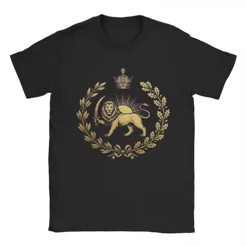 Casual Vintage Persian Lion Iran T-Shirts for Men Round Collar Cotton T Shirts Short Sleeve Tees 4XL