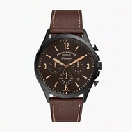 1 Piece Men's Black-Tone Stainless Steel Chronograph Watch With Brown Leather Strap, 46 Mm Case, 50 