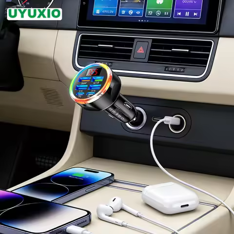 UYUXIO USB C Car Charger 6 in 1 with Volt Meter Multi Port Super Fast Charge Adapter with Voltage Di