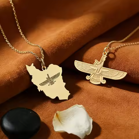 EUEAVAN 1pc Iran Faravahar Pendant Necklace Persian Zoroastrian Symbol Avesta Ahura Mazda Stainless 