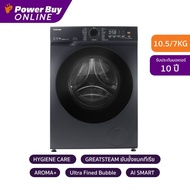 Toshiba เครื่องซักผ้า/อบผ้า ฝาหน้า Inverter 10.5/7 kg รุ่น TWD-T21BU115UWT(MG) + ฐานรอง