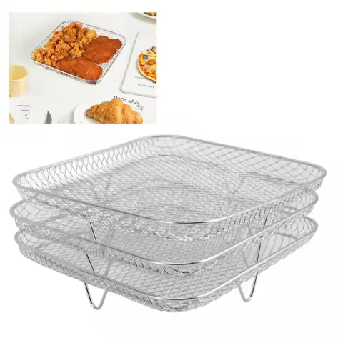 3 Stackable Dehydrator Steamer Racks,304 Stainless Steel Grill Rack Fits 4.2-5.8 QT Air Fryer, Oven 