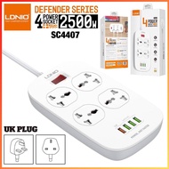 LDNIO SC4407 2M Extension UK Plug Cord with 4 Socket Outlets and 3 USB 1 18W 3.0 QC USB 2500W 3PIN UK PLUG