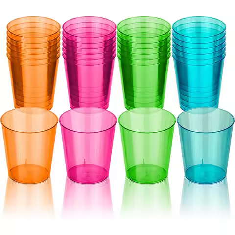 100Pcs Plastic Shot Glasses 2oz Disposable Clear Hard Plastic Cups(Multicolor) jello cups for party