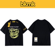 Bkmk เสื้อยืดแขนสั้น ผ้าฝ้าย ทรงหลวม พิมพ์ลายหมี แฟชั่นฤดูร้อน สําหรับผู้ชาย