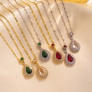 All-match High-End Feeling Non-Fade Emerald Necklace Drop-Shaped Zircon T