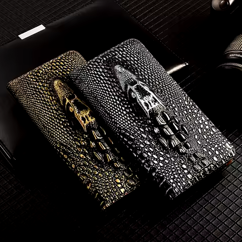 Retro Style Crocodile Head Genuine Leather Phone Case For vivo X60 X60s X60t X70 X80 Pro Plus Lite M