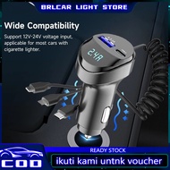 3.1A LED Digital Display Car Charger With 3 in 1 Cable Dual port USB + type-c port Phone Charger