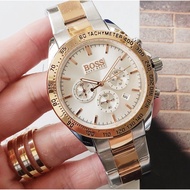 Boss Rose Gold Men's Business Watch Quartz Movement Multifunctional Dial Stainless Steel Strap Casua