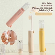 2-in-1 Portable Travel Toothbrush with Mini Toothpaste Tube - Compact Foldable Design for Business T