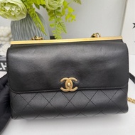 香奈兒/Chanel  25開有卡 黑金孟買trendy cc黑金雙面郵差包