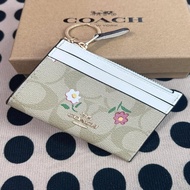 Coach CH481 小花朵PVC卡包 連鑰匙扣圈 YKK拉鏈 可放零錢