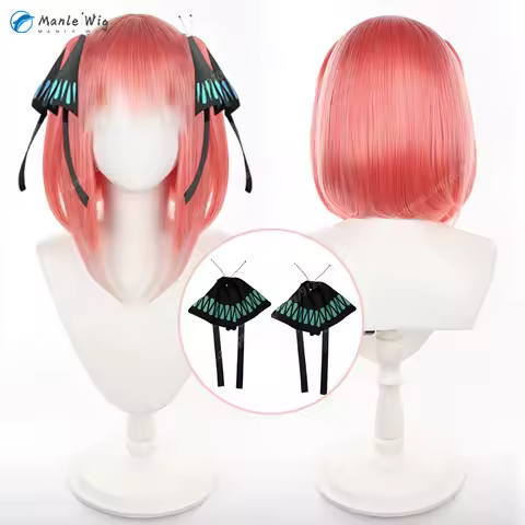 Anime Nakano Nino Cosplay Wig Women Pink Gradient 43cm Short Cosplay Anime Cosplay Wigs Heat Resista