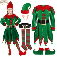 UMTTER Christmas Elf Costume, 6 Pack Velvet Christmas Cosplay Clothing,  Parent-Child Xmas Suit Gree