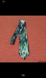 Emilio Valentino ITALY 時尚 抽象圖 螢光藍 手打領帶 寬版領帶 型男必備