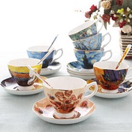 英式輕奢碟勺下午茶杯梵谷油畫骨瓷咖啡杯創意伴手禮陶瓷杯子