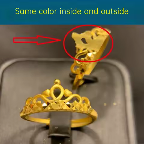 18K Real Gold AU750 Crown Ring Tarnish Proof Unisex Adjustable Waterproof Openwork Matte Jewelry