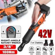 42V Electric Wrench 3/8" Cordless Ratchet Rechargeable Scaffolding 90N.m Right Angle Wrench Tool wit