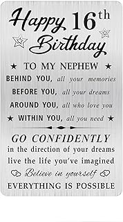 MOQIYXL Nephew 16th Birthday Card, Happy 16 Birthday Nephew Gifts Ideas, Small Engraved Wallet Card