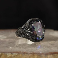 Cincin Ring Hitam Batu Black Rainbow / Black Oval Stone Classic Elegant Simple Synthetic Multicolor 