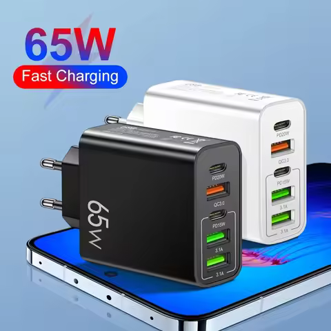Total 65W USB Charger PD 20W USB Fast Charger 5Ports Quick Charge 3.0 Phone Adapter For iPhone15Pro