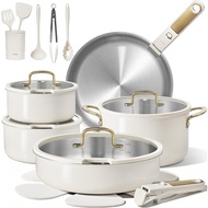 CAROTE 21pcs Tri-Ply Stainless Steel Cookware Set with Detachable Handle