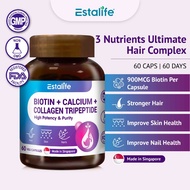 [NEW] Estalife Biotin + Calcium + Collagen Tripeptide | Hair Skin Nails Supplement | 60 Veg Caps