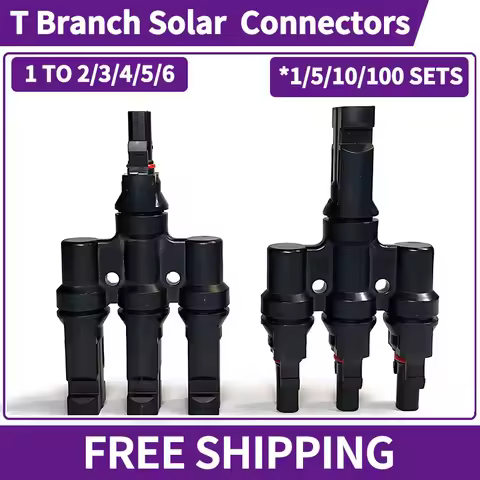 1/5/20/100 Sets T Branch Photovoltaic Solar Connector Solar Adapter Cable PV Plug 1 To 2/3/4/5/6 PV