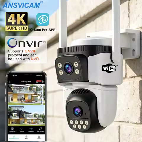 Dual-Lens 4K Security Camera 8MP Outdoor PTZ WiFi IP Cam with 4K Dual Screen, AI Human Detection, Au