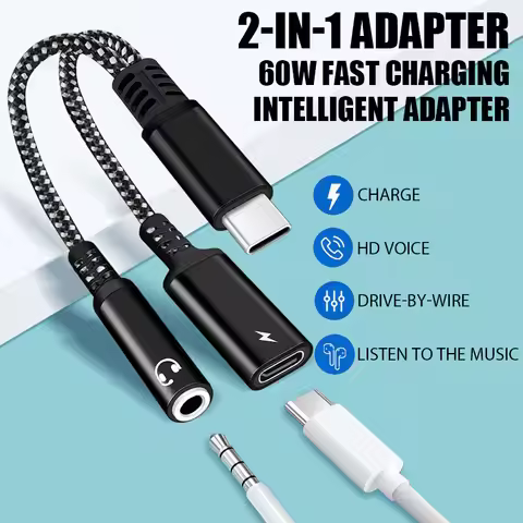 2IN1 Type C To 3.5mm Jack Earphone Charging Cable Converter USB 3.0 to Type C OTG Adapter for Macboo