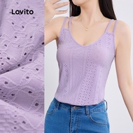 Lovito Casual Plain Cold Shoulder Jacquard Tank Top for Women L129ED657