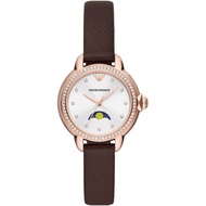 Emporio Armani White Dial Brown Leather Strap Women Watch AR11568