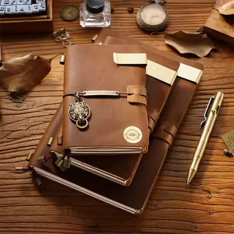 Crazy Horse Leather Notebook Refillable Journal Diary Bible Cover with Inserts, 4 Sizes, 7 Colors Vi
