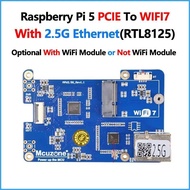 Raspberry Pi 5 PCIe to WiFi 7 With 2.5G Ethernet RJ45 1.25mm 4Pin USB HAT M.2 E KEY RTL8125 For WiFi