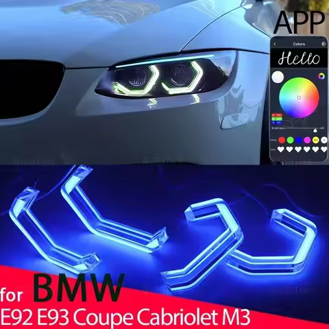 M4 Style RGB Colorful Light Rings App Control DRL LED Angel Eyes Kit for BMW E92 E93 Coupe Convertib