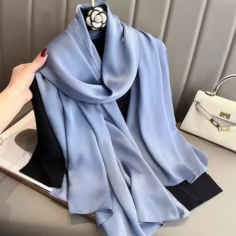 90*180cm Fashion Luxury Solid Color Silk Scarf Women Soft Smooth Scarves Head Wrap Hijab Outdoors Mu
