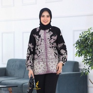 KEMEJA Batik Prabuseno Top Blouse Haura Motif Long Sleeve Women's Girls Modern Premium Elegant Solo 