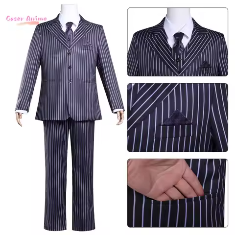 Wednesday 2 Gomez Addams striped suit Cosplay Costume Uniform Halloween Carnival Party Christmas Pla