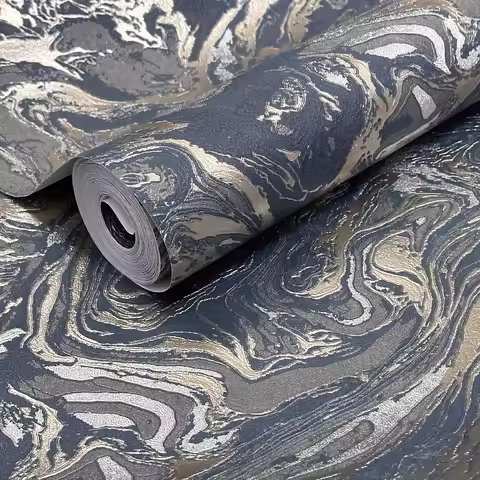 Non-adhesive, Shimmer Heavyweight PVC Marble Wall Paper, Metallic Silver Gold Wallpaper, Deep Emboss