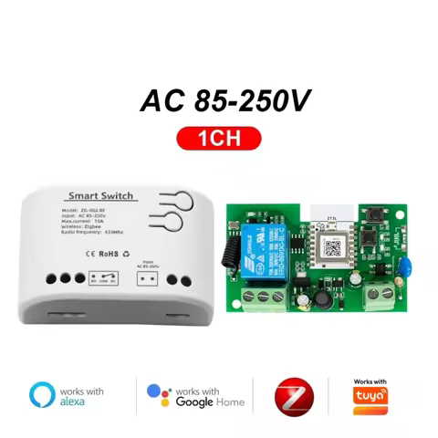 1ch Zigbee Smart Garage Door Switch Module 12V 24V 220V RF433 Receive Relay Works with Tuya Alexa Go
