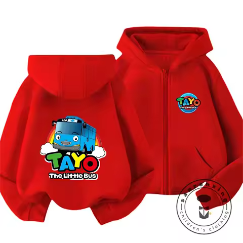 Tayo The Little Bus 2026 Cartoon Zipper Hoodie 3-14Y Boys Girls Autumn Winter Kawaii Street Hot Fash
